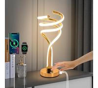 EIDISUNY Modern LED Table Lamp, 3 Color Temperatures,Touch Control Curve Dimmable Bedside Table Lamps with USB Ports, Touch Control LED Nightstand Lamp, Desk Lamp for Living Room, Bedroom - Gold