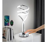 EIDISUNY Modern LED Table Lamp, 3 Color Temperatures,Touch Control Curve Dimmable Bedside Table Lamps with USB Ports, Touch Control LED Nightstand Lamp, Desk Lamp for Living Room, Bedroom - Silver