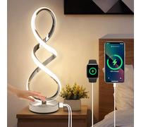 EIDISUNY Modern LED Table Lamp, 3 Color Temperatures,Touch Control, Silver Spiral Dimmable Bedside Table Lamp with USB Ports, Touch Control LED Nightstand Lamp, Desk Lamp for Living Room,Bedroom