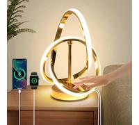 EIDISUNY Modern LED Table Lamp,3 Color Temperatures,Touch Control Stepless Dimmable Bedside Table Lamp with USB Ports, Touch Control LED Nightstand Lamp, Desk Lamp for Living Room,Bedroom(Gold)
