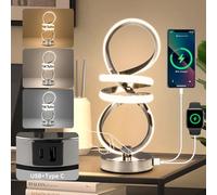 EIDISUNY Modern LED Table Lamp,3 Color Temperatures,Touch Control Stepless Dimmable Bedside Table Lamp with USB Ports, Touch Control LED Nightstand Lamp, Desk Lamp for Living Room,Bedroom(Silver)