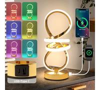 EIDISUNY RGB Bedside Table Lamp,Touch Control Dimmable Lamp with 6 Color Changing and 3 Levels Warm White,LED Modern Nightstand lamp with USB Ports, Night Light for Bedroom,Office, Living Room - Gold