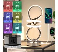 EIDISUNY RGB Bedside Table Lamp,Touch Control Dimmable Lamp with 6 Color Changing and 3 Levels Warm White,LED Modern Nightstand lamp with USB Ports,