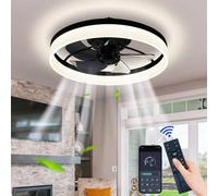 EIDISUNY Smart Ceiling Fans with Lights, 3 Color Temperatures and 6 Speeds Fan Light, Reversible, 60W, Modern Ceiling Fan with Lamps and Remote for Living Room, Dining Room, Bedroom (Black-50cm)