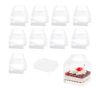 Eidoct 10 Pcs PET Transparent Cake Boxes, 4 Inch Square Clear Cake Box Display Cupcake Box Baking Box Carry Cake Holder, with Handle and Base, for Dessert Candy Cakes at Birthday Parties and Wedding