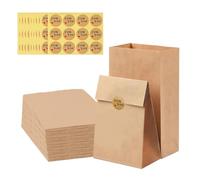 Eidoct 100 PCS Brown Reusable Kraft Paper Bags, Medium 9x6x18 CM, with 120 Stickers, for Kids, Food Storage & Gift Bags