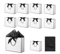 Eidoct 10PCS Black White Gift Bags with Bow Ribbon, 32x27x11cm Large Present Bags with Handles, with 12 Tissue Paper Presents Paper, Multipack for Wedding Birthday Celebration Shower Bridesmaid Party