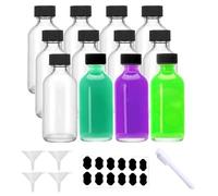 Eidoct 12Pack Glass Shot Bottles with Lids 60ml Glass Ginger Shot Bottles with 12 Lids 4 Funnels 12 Labels 1 Pen, Reusable for Juice, Ginger, Whiskey, Essential