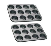 Eidoct 2 Pack 12 Hole Muffin Tray with PFOA Non Stick, Robust 1mm Carbon Steel, 35 x 27cm Cupcake Tin, Non Stick Sturdy Cupcake Baking Muffin Tray Yorkshire Pudding Baking Pan