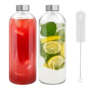 Eidoct 2-Pack 1L Reusable Glass Water Bottle - Leak-Proof, Heat-Resistant for Hot/Cold Drinks, Juicing, Smoothies & Coffee | Includes Free Bottle Brush | Perfect for Gym, Office, Home