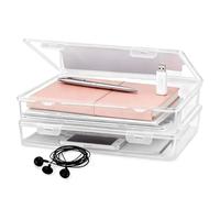 Eidoct 2-Pack A4 Size Portable File Box, Project Case Organiser with Latching Lids, Stackable File Box for Document, Stationery, Craft, Certification, Magazines, Scrapbooks, Photos(31 x 22 x 5 cm)