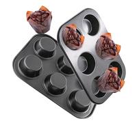 Eidoct 2 Pack Deep Sturdy Muffin Fairy Cake 6 Cup Non Stick Baking Tray Tin for Yorkshire Pudding Pies, Muffins, Yorkshire Puddings, Cupcakes, Brownies and More, Carbon Steel