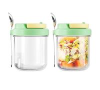 Eidoct 2 Pack Overnight Oats Container, Overnight Oats Jars with Lid and Spoon, Glass Food Storage Container for Oatmeal Vegetables Fruits Yogurt and Nuts (Green)