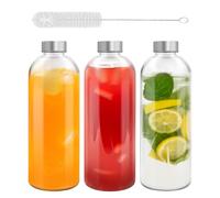 Eidoct 3-Pack 1L Reusable Glass Water Bottle - Leak-Proof, Heat-Resistant for Hot/Cold Drinks, Juicing, Smoothies & Coffee | Includes Free Bottle Brush | Perfect for Gym, Office, Home