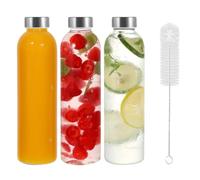 Eidoct 3 Pack 500ml Reusable Glass Water Bottle - Leak-Proof, Heat-Resistant for Hot/Cold Drinks, Juicing, Smoothies & Coffee | Includes Free Bottle Brush | Perfect for Gym, Office, Home