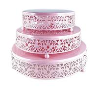Eidoct 3-Piece Cake Stand Set Round Metal Cake Stands, Dessert Display Cupcake Stands for Wedding, Event, Birthday Party (Pink)