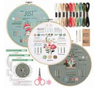 Eidoct 3 Sets Embroidery Kit for Beginners Embroidery Stitch Practice Kit for Beginners Adults, Stitch Practice Kit, Includes Cloth with Pattern, Hoop, Colorful Threads and Tools