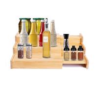 Eidoct 3-Tier Expandable Wooden Spice Rack - Adjustable Step Shelf Organizer for Cabinet, Pantry & Cupboard | Free Standing Spice Jar Storage Shelf with Non-Slip Design