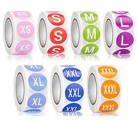 Eidoct 3500 Pcs Clothing Size Sticker, Round Sticker Labels 7 Rolls, 1 inch Round Coded Self Adhesive Labels for Clothes Shirt Skirt Retail (XS, S, M, L, XL, XXL,XXXL