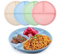 Eidoct 4-Piece Portion Control Plates Set, Unbreakable Plastic Plates, 9'', Reusable Lightweight Deep Dishes for Adults & Kids (Pink, Blue, Green, Beige, Divided)