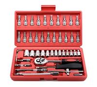 Eidoct 46 Piece 1/4 Inch Drive Socket Set&Tool Sets,Ratchet Wrench Set with 4-14mm Cr-V Sockets,Screwdriver Bits,Extension Bars for Household Car Bike Repair, DIY and Repair