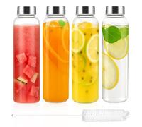 Eidoct 4pcs Glass Juice Bottles with Lids, 500ml Glass Water Bottles, Reusable Drinking Bottle Leakproof, Clear Glass Bottles for Juicing,Sauce Jar, Hot & Cold Drinks, Milk,with Cleaning Brush