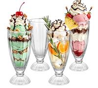 Eidoct 4PCS Milkshake Glasses, 370ml Glass Dessert Dishes with Footed Base | Clear Dessert Cups, Soda Fountain Glasses, Sundae Bowl, Long Cocktail Glass, Ice Cream Bowl for Milkshakes, Yoghurts, Juice