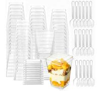 Eidoct 50-Pack 150ml Square Dessert Cups with Lids & Spoons - Reusable Clear Mini Parfait Cups for Cheesecake, Pudding, Mousse & Trifles | Multi-Use Party Serving Bowls