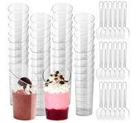 Eidoct 50-Pack 75ml Angled Dessert Cups with Spoons - Reusable Hard Parfait Cups for Cheesecake, Pudding, Mousse, Trifles, Jelly & Tiramisu | Clear Round Serving Bowls for Party & Catering