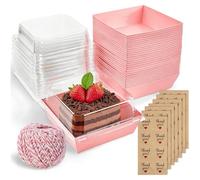 Eidoct 50 Pcs Cake Slice Boxes with Clear Lids, 12CM Oil-Proof Paper Dessert Food Containers, brownie box, baking boxes, chocolate boxes empty, treat boxes, Boxe Square Cookie Containers (Pink)