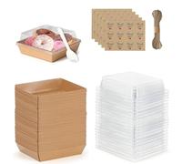 Eidoct 50Pcs Small Kraft Charcuterie Boxes with Clear Lids, 12CM Oil-Proof Paper Charcuterie Boxes Paper Mini Appetizer Plates for Sandwich, Cookie, Sushi, Cake Slice, and Strawberries