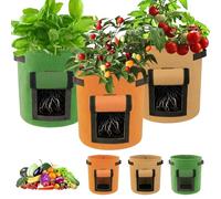 Eidoct 6-Pack 10 Gallon Potato Grow Bags with Window Flap, Vegetable Growing Bags with Handles, Multicolor Breathable Felt Fabric Plant for Tomato Carrot Onion