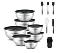 Eidoct 7 Pcs Stainless Steel Mixing Bowls, Mixing Bowls Set with Airtight Lids, Size 0.7, 1.1, 1.5, 2.1, 3.5, 4, 4.5QT, Ideal for Kitchen Cooking Baking & Serving