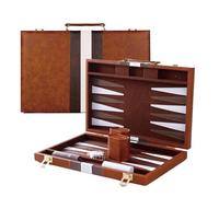 Eidoct Brown Classic Strategy Backgammon Set, 2 Players, Adults, Portable Travel Board Game with Premium Leather Case