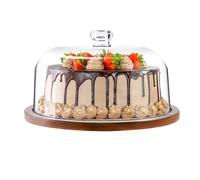 Eidoct Cake Stand, Cake Plate Server Platter with Dome, Acacia Wood and Shaterproof Acrylic Lid, Veggie Tray, Fruit Bowl, Donut Stand, Nachos Plate