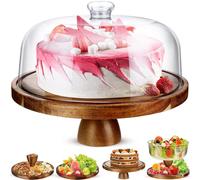 Eidoct Cake Stand, Cake Plate Server Platter with Dome, Acacia Wood and Shaterproof Acrylic Lid, Veggie Tray, Fruit Bowl, Donut Stand, Nachos Plate
