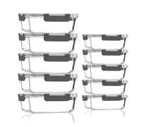 Eidoct Glass Containers with Lids, 10 Pack Airtight Glass Meal Prep Containers, Food Storage Containers, Reusable, Stackable, Microwave, Oven, Freezer and Dishwasher, 1050ml & 370ml (Gray)