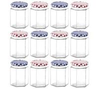Eidoct Glass Jam Jars Set of 12, 280ml / 9oz Hexagonal Storage Glass Jars