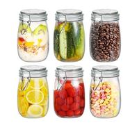Eidoct Glass Jars with Lids,Stainless Steel Snap-On Sealing Jars Sealed Glass Containers for Storing Food, Jam, Sauces, Honey, Tea Leaves, Coffee Beans,1000ml Round Jars Silicone Seal Design (6)