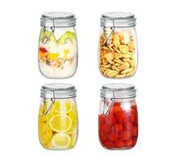Eidoct Glass Jars with Lids,Stainless Steel Snap-On Sealing Jars Sealed Glass Containers for Storing Food, Jam, Sauces, Honey, Tea Leaves, Coffee Beans,1000ml Round Jars Silicone Seal Design (4)