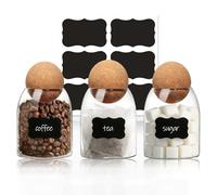 Eidoct Glass Tea Coffee Sugar Canisters, 3 x 500ml Cork Lid Glass Jars Set | Tea and Coffee Canisters Set, Coffee Station Accessories, Decorative Storage Tins for Home Kitchen, Airtight Glass Canisters