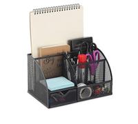 Eidoct Mesh Desk Organiser & Pen Holder with 6 Compartments + Slide Drawer - Multi-Use Office & Home Storage Solution for Stationery, Files, Desk Accessories (Black)