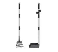 Eidoct Metal Pet Poop Scoop Dog Tray and Rake for Large Medium and Small Pets - 38 inches Long Adjustable Long Handle with Bin for Pet Waste Removal,No Bending Poop Scooper Perfect (Tray+Rake)
