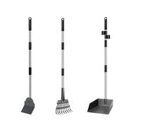 Eidoct Metal Pet Poop Scoop Dog Tray and Rake for Large Medium and Small Pets - 38 inches Long Adjustable Long Handle with Bin for Pet Waste Removal,No Bending Poop Scooper Perfect (Spade+Tray+Rake)