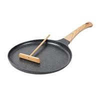 Eidoct Nonstick Frying Pan, 24cm Non Stick Crepe Pan, Flat Skillet Griddle | Dosa Pan with Spreader, Rock Coating Pancake Pan, Tawa Roti Flat Pan with Insulated Handle, Compatible Induction, PFOA Free
