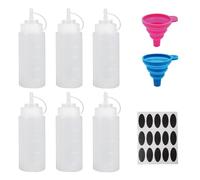 Eidoct Sauce Squeeze Bottle with Cap 6Pcs Squeeze Squirt Condiment Bottles Dispensing Bottles 250Ml Squeeze Bottle Dispenser for Sauce Paint Seasoning Ketchup Olive Oil BBQ, with Funnel & Label
