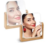 Eidoct Vanity Makeup Mirror with Bamboo Stand, 1X/3X Magnification Double Sided 360 Degree Swivel, 8 In Compact Small Portable Free Standing Mirror for Dressing Table, Bathroom, Travel
