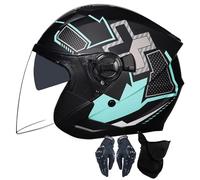 EIEAWEPLI Open Face Helmet Motorcycle with Sun Visor Vintage 3/4 Crash Helmets Removable Lining Earmuffs Unisex Motorbike Scooter Moped Urban Commuter Crash Lid 05,XXL