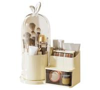 Eieenotee 360¡ã Rotating Cosmetic Brush Shelf Organizer for Living Room Bedroom Desktop with Drawer Storage Organizer Cream