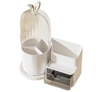 Eieenotee Cosmetic Display Case with 360¡ã Rotating Brush Shelf Organizer Featuring Drawer Storage for Living Room White